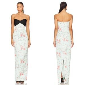 SAU LEE Mona Strapless Floral Bow Detail Column Maxi Dress in Mint Multi Sz 0